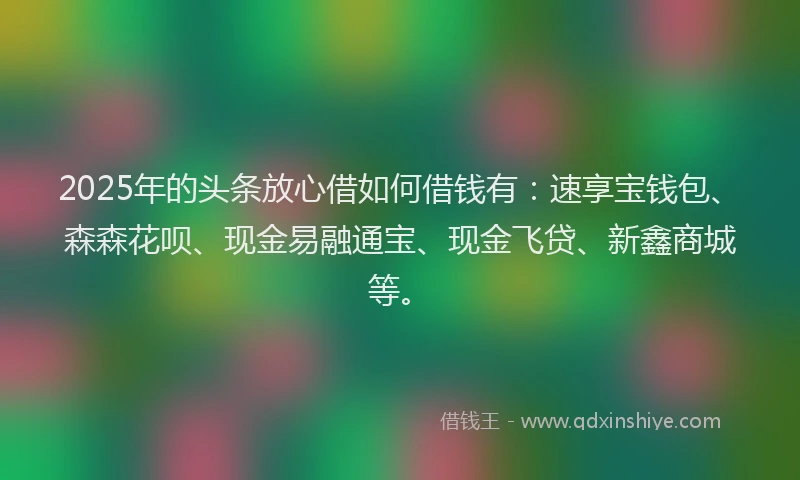 2025年的头条放心借如何借钱有：速享宝钱包、森森花呗、现金易融通宝、现金飞贷、新鑫商城等。