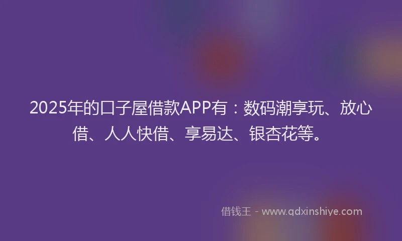 2025年的口子屋借款APP有：数码潮享玩、放心借、人人快借、享易达、银杏花等。