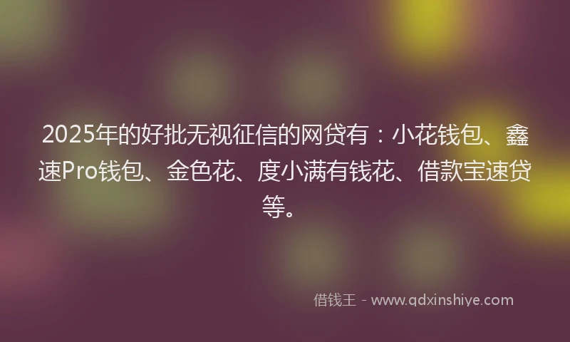 2025年的好批无视征信的网贷有：小花钱包、鑫速Pro钱包、金色花、度小满有钱花、借款宝速贷等。