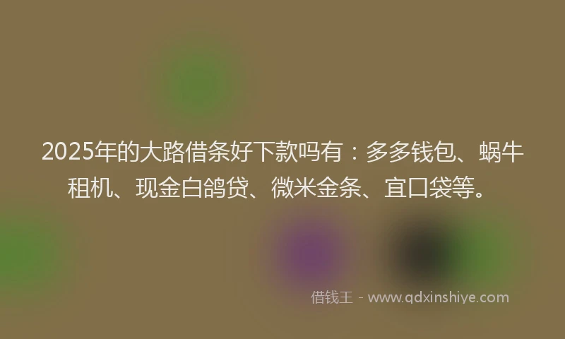 2025年的大路借条好下款吗有：多多钱包、蜗牛租机、现金白鸽贷、微米金条、宜口袋等。