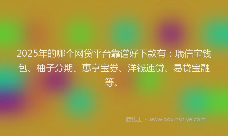 2025年的哪个网贷平台靠谱好下款有：瑞信宝钱包、柚子分期、惠享宝券、洋钱速贷、易贷宝融等。