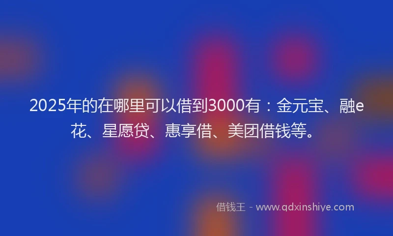 2025年的在哪里可以借到3000有：金元宝、融e花、星愿贷、惠享借、美团借钱等。
