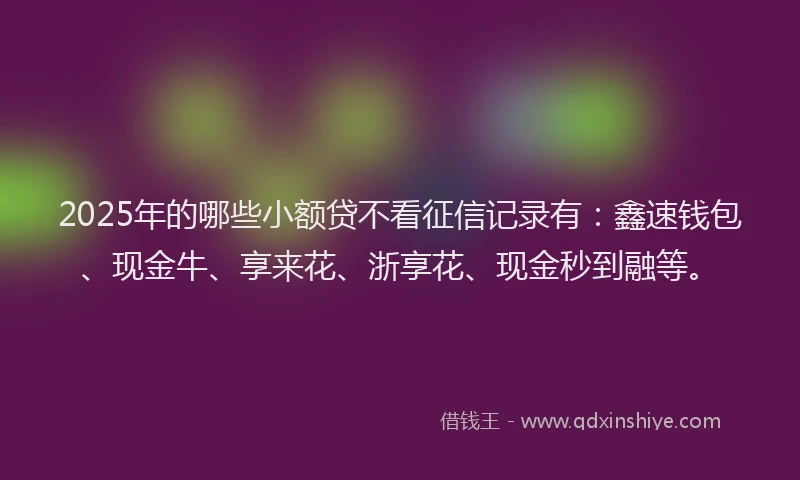 2025年的哪些小额贷不看征信记录有：鑫速钱包、现金牛、享来花、浙享花、现金秒到融等。