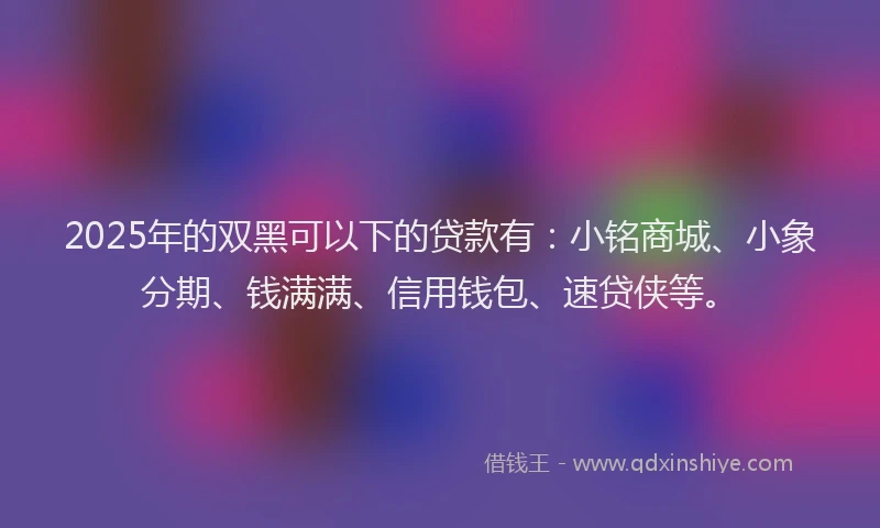 2025年的双黑可以下的贷款有：小铭商城、小象分期、钱满满、信用钱包、速贷侠等。