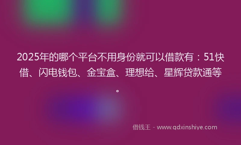 2025年的哪个平台不用身份就可以借款有：51快借、闪电钱包、金宝盒、理想给、星辉贷款通等。