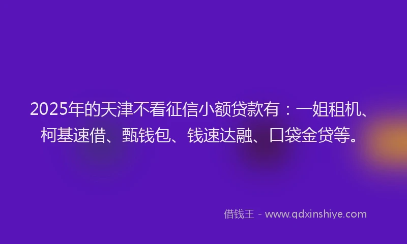 2025年的天津不看征信小额贷款有：一姐租机、柯基速借、甄钱包、钱速达融、口袋金贷等。