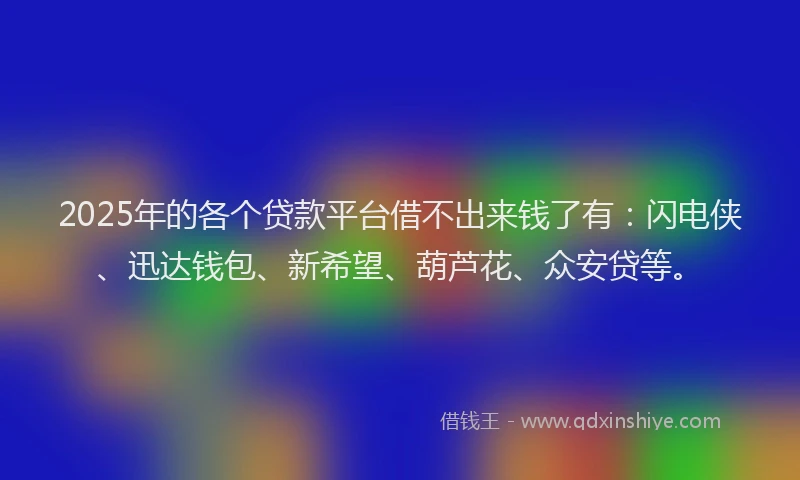 2025年的各个贷款平台借不出来钱了有：闪电侠、迅达钱包、新希望、葫芦花、众安贷等。