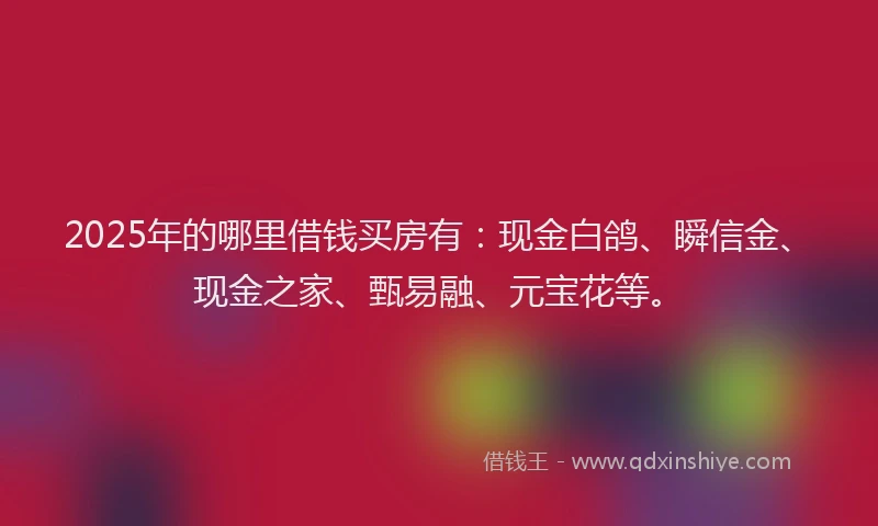 2025年的哪里借钱买房有：现金白鸽、瞬信金、现金之家、甄易融、元宝花等。