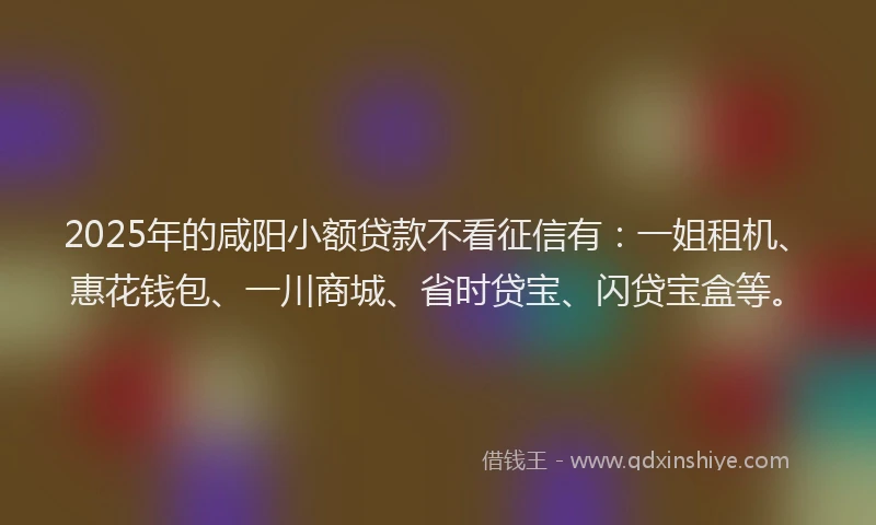 2025年的咸阳小额贷款不看征信有：一姐租机、惠花钱包、一川商城、省时贷宝、闪贷宝盒等。