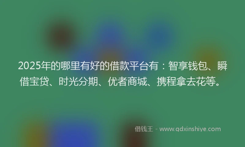 2025年的哪里有好的借款平台有：智享钱包、瞬借宝贷、时光分期、优者商城、携程拿去花等。