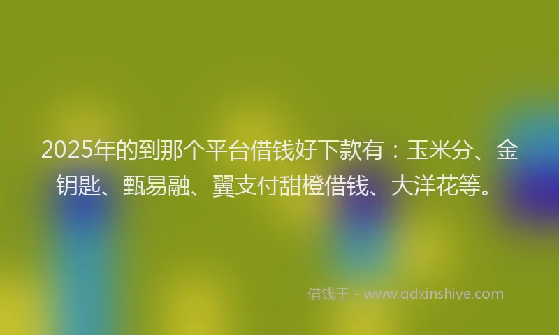 2025年的到那个平台借钱好下款有：玉米分、金钥匙、甄易融、翼支付甜橙借钱、大洋花等。