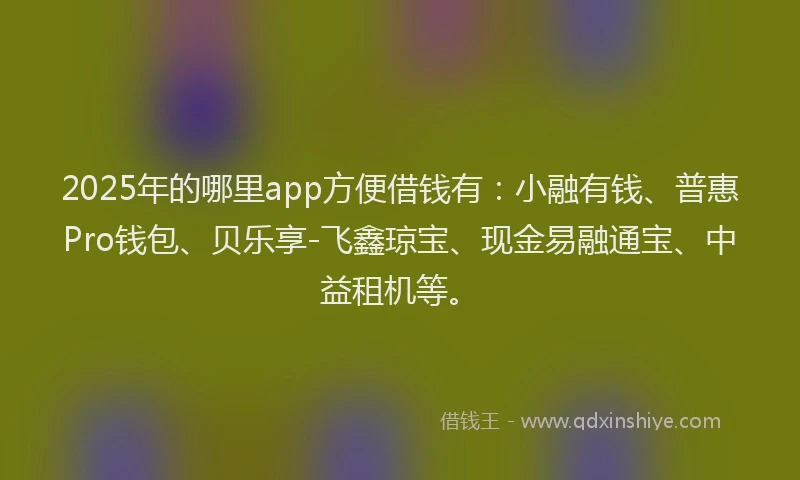 2025年的哪里app方便借钱有：小融有钱、普惠Pro钱包、贝乐享-飞鑫琼宝、现金易融通宝、中益租机等。