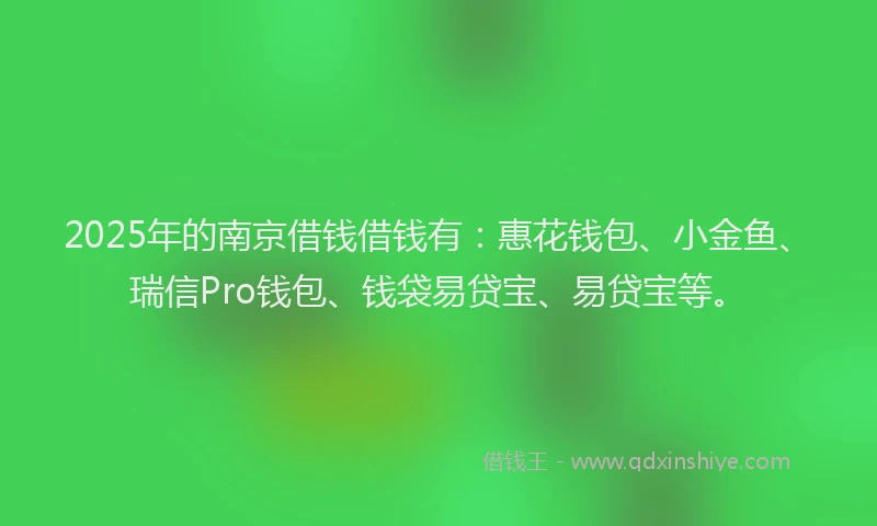2025年的南京借钱借钱有：惠花钱包、小金鱼、瑞信Pro钱包、钱袋易贷宝、易贷宝等。