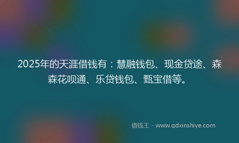 2025年的天涯借钱有：慧融钱包、现金贷途、森森花呗通、乐贷钱包、甄宝借等。