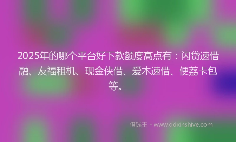 2025年的哪个平台好下款额度高点有：闪贷速借融、友福租机、现金侠借、爱木速借、便荔卡包等。