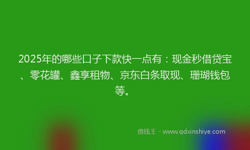 2025年的哪些口子下款快一点有：现金秒借贷宝、零花罐、鑫享租物、京东白条取现、珊瑚钱包等。