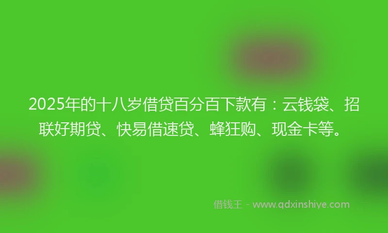 2025年的十八岁借贷百分百下款有：云钱袋、招联好期贷、快易借速贷、蜂狂购、现金卡等。