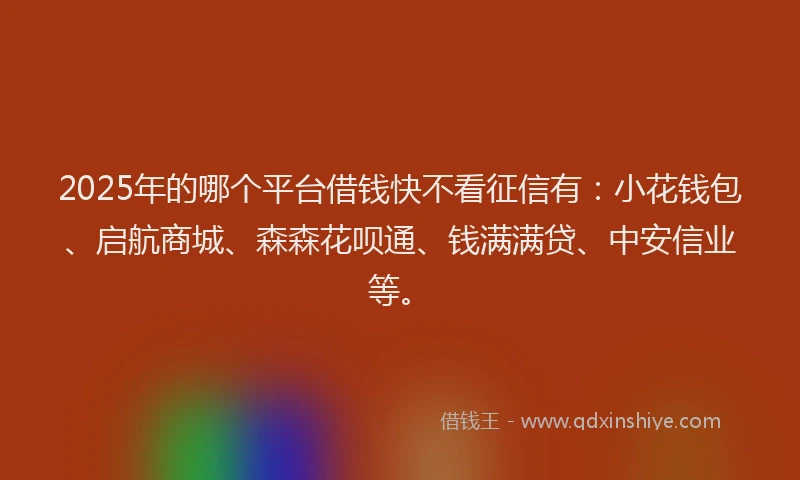 2025年的哪个平台借钱快不看征信有：小花钱包、启航商城、森森花呗通、钱满满贷、中安信业等。