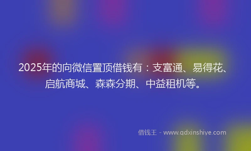 2025年的向微信置顶借钱有：支富通、易得花、启航商城、森森分期、中益租机等。