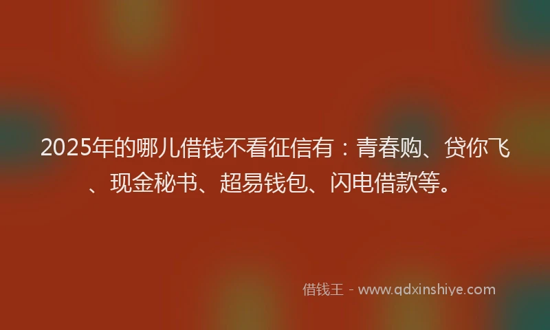 2025年的哪儿借钱不看征信有：青春购、贷你飞、现金秘书、超易钱包、闪电借款等。