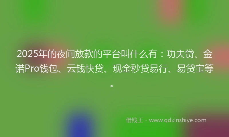 2025年的夜间放款的平台叫什么有：功夫贷、金诺Pro钱包、云钱快贷、现金秒贷易行、易贷宝等。