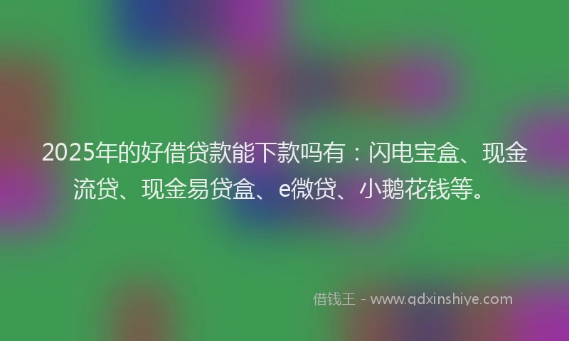 2025年的好借贷款能下款吗有：闪电宝盒、现金流贷、现金易贷盒、e微贷、小鹅花钱等。