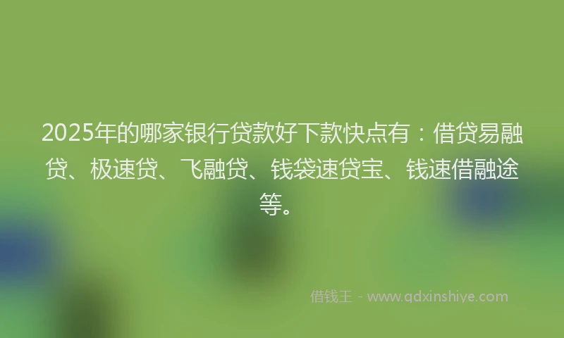 2025年的哪家银行贷款好下款快点有：借贷易融贷、极速贷、飞融贷、钱袋速贷宝、钱速借融途等。