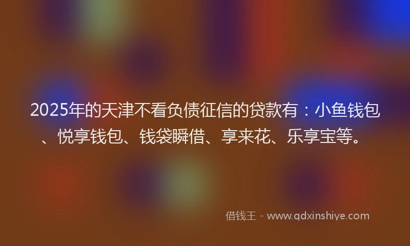 2025年的天津不看负债征信的贷款有：小鱼钱包、悦享钱包、钱袋瞬借、享来花、乐享宝等。