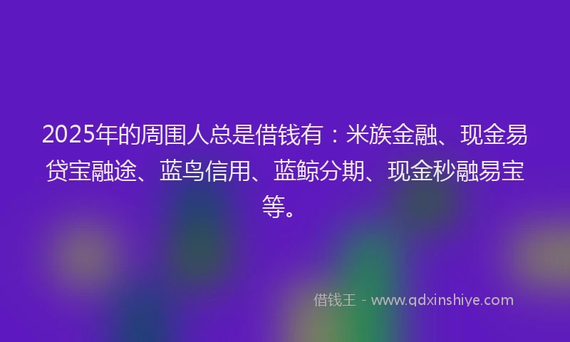 2025年的周围人总是借钱有：米族金融、现金易贷宝融途、蓝鸟信用、蓝鲸分期、现金秒融易宝等。