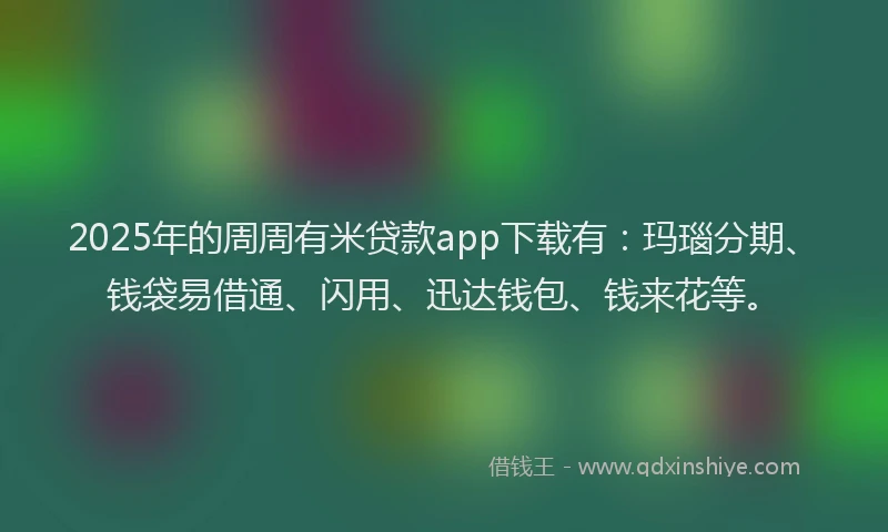 2025年的周周有米贷款app下载有：玛瑙分期、钱袋易借通、闪用、迅达钱包、钱来花等。