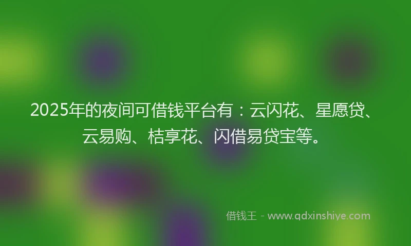 2025年的夜间可借钱平台有：云闪花、星愿贷、云易购、桔享花、闪借易贷宝等。