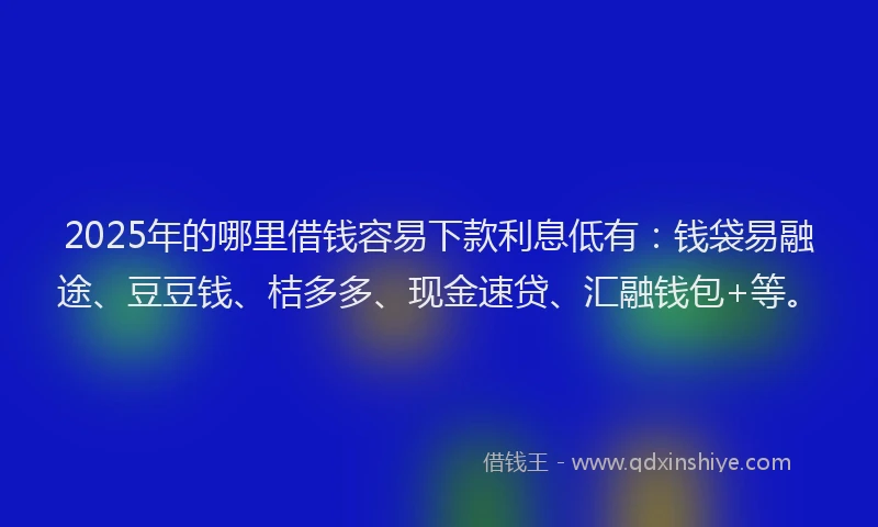 2025年的哪里借钱容易下款利息低有：钱袋易融途、豆豆钱、桔多多、现金速贷、汇融钱包+等。