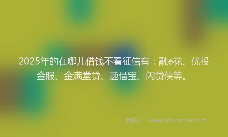 2025年的在哪儿借钱不看征信有：融e花、优投金服、金满堂贷、速借宝、闪贷侠等。