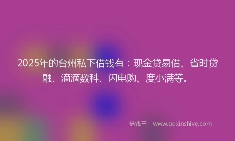 2025年的台州私下借钱有：现金贷易借、省时贷融、滴滴数科、闪电购、度小满等。