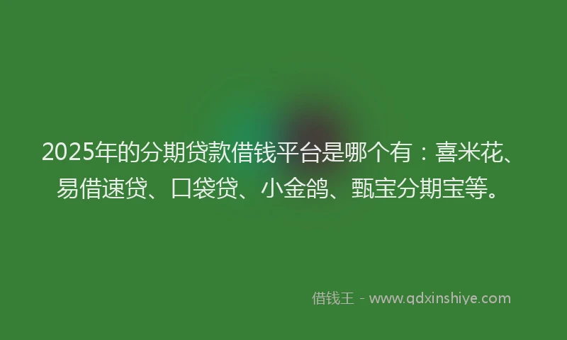 2025年的分期贷款借钱平台是哪个有：喜米花、易借速贷、口袋贷、小金鸽、甄宝分期宝等。