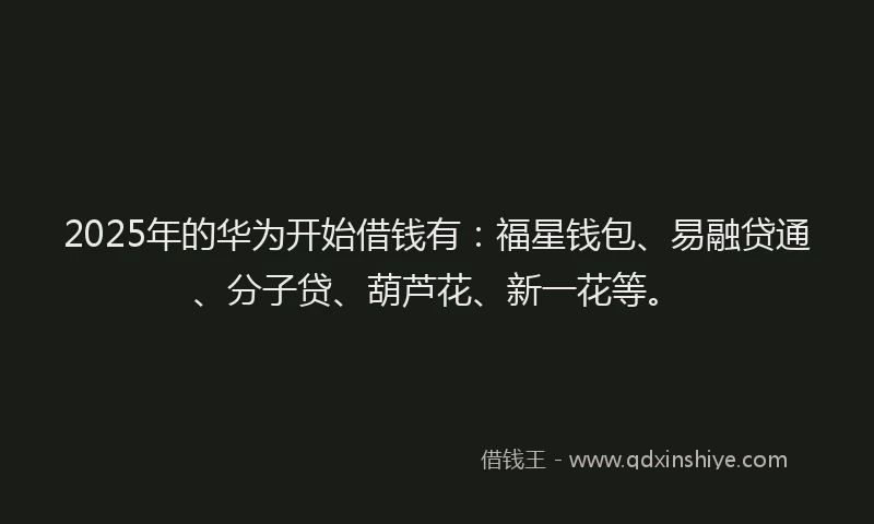 2025年的华为开始借钱有：福星钱包、易融贷通、分子贷、葫芦花、新一花等。