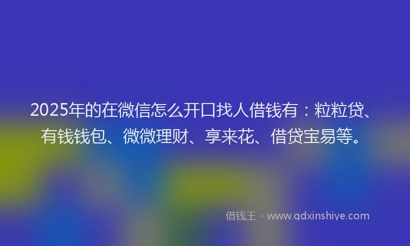 2025年的在微信怎么开口找人借钱有：粒粒贷、有钱钱包、微微理财、享来花、借贷宝易等。