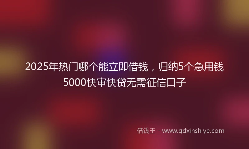 2025年热门哪个能立即借钱，归纳5个急用钱5000快审快贷无需征信口子