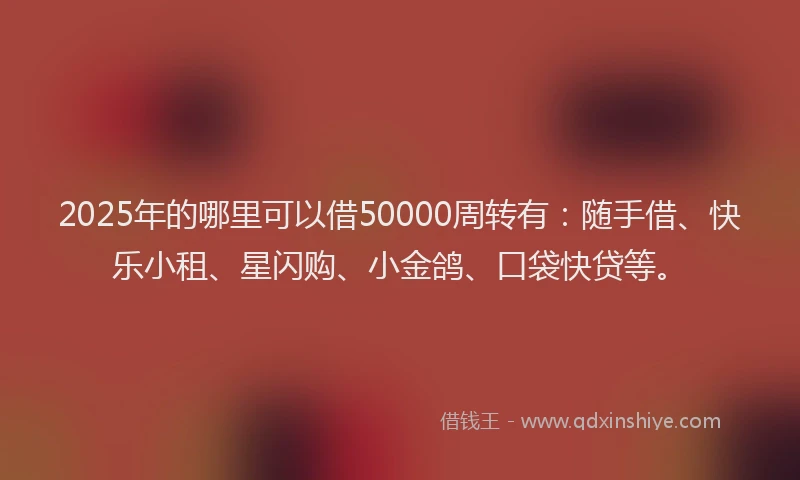 2025年的哪里可以借50000周转有：随手借、快乐小租、星闪购、小金鸽、口袋快贷等。