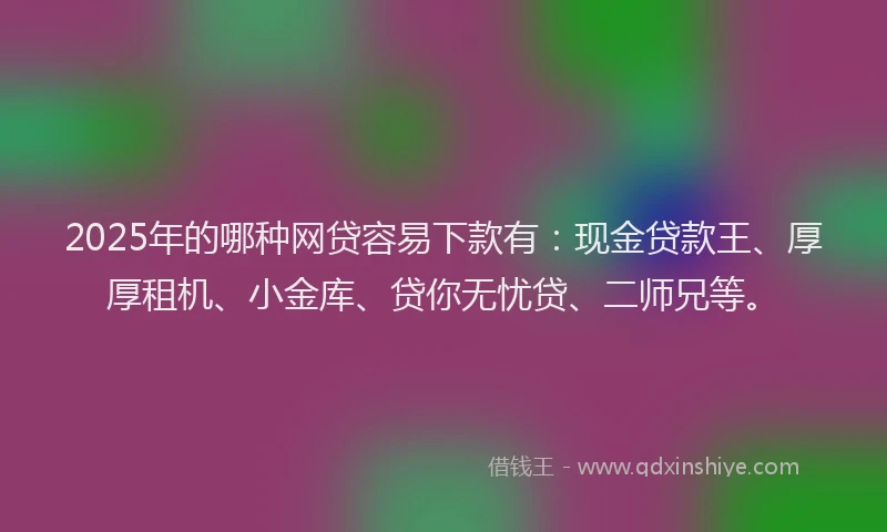 2025年的哪种网贷容易下款有：现金贷款王、厚厚租机、小金库、贷你无忧贷、二师兄等。