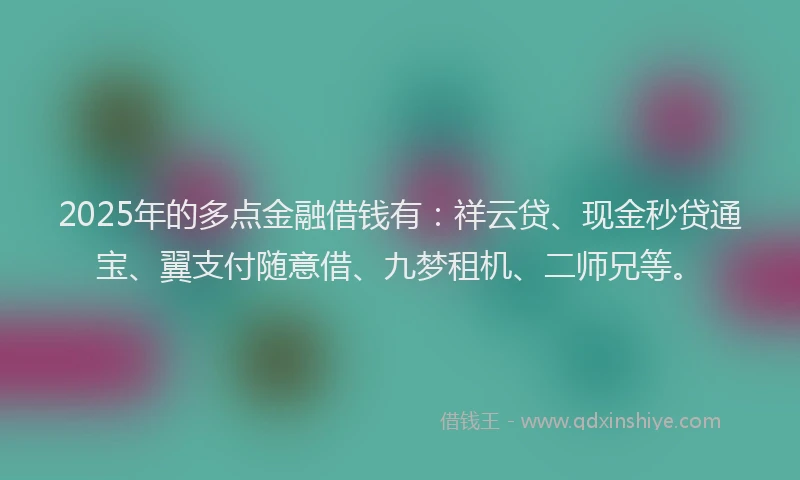 2025年的多点金融借钱有：祥云贷、现金秒贷通宝、翼支付随意借、九梦租机、二师兄等。