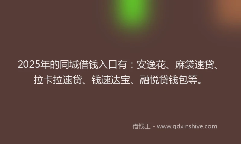 2025年的同城借钱入口有：安逸花、麻袋速贷、拉卡拉速贷、钱速达宝、融悦贷钱包等。