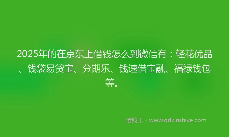 2025年的在京东上借钱怎么到微信有：轻花优品、钱袋易贷宝、分期乐、钱速借宝融、福禄钱包等。