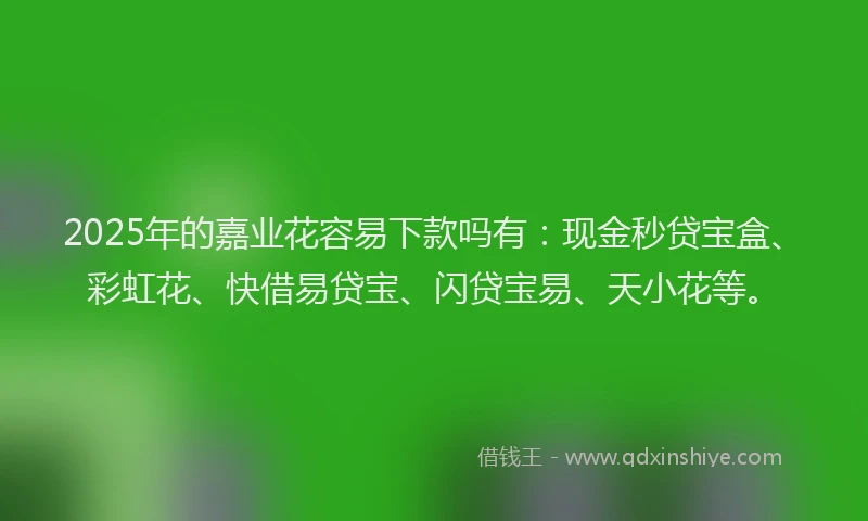 2025年的嘉业花容易下款吗有：现金秒贷宝盒、彩虹花、快借易贷宝、闪贷宝易、天小花等。