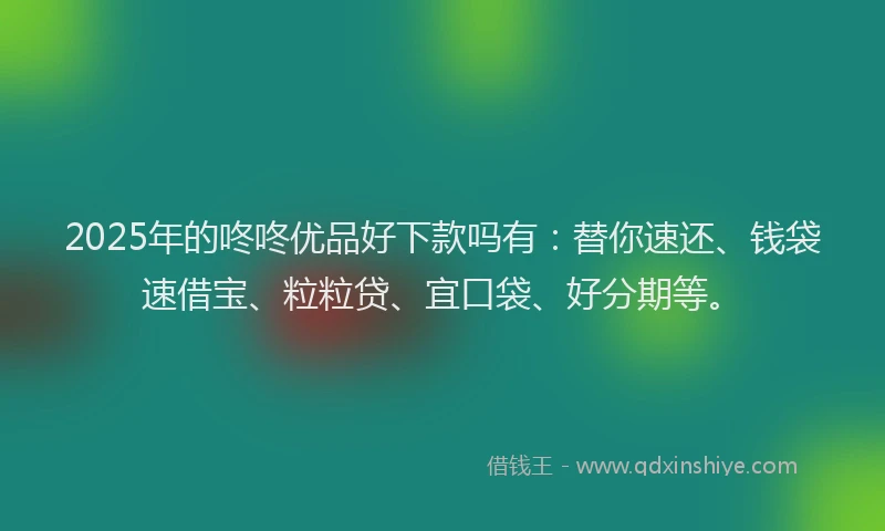 2025年的咚咚优品好下款吗有：替你速还、钱袋速借宝、粒粒贷、宜口袋、好分期等。