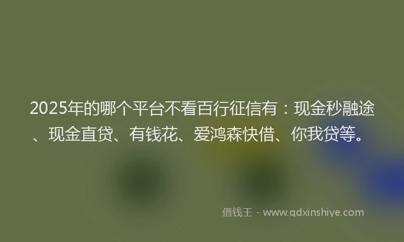 2025年的哪个平台不看百行征信有：现金秒融途、现金直贷、有钱花、爱鸿森快借、你我贷等。