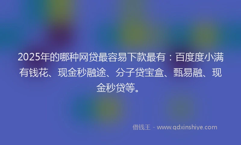 2025年的哪种网贷最容易下款最有：百度度小满有钱花、现金秒融途、分子贷宝盒、甄易融、现金秒贷等。