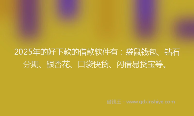 2025年的好下款的借款软件有：袋鼠钱包、钻石分期、银杏花、口袋快贷、闪借易贷宝等。