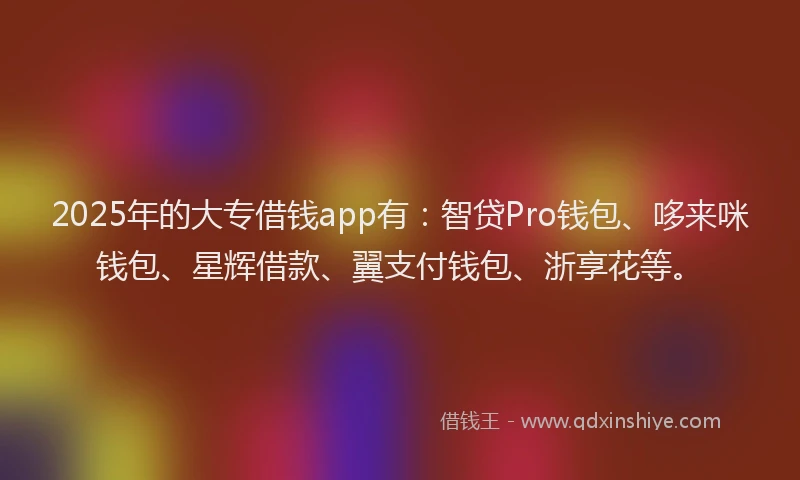2025年的大专借钱app有：智贷Pro钱包、哆来咪钱包、星辉借款、翼支付钱包、浙享花等。