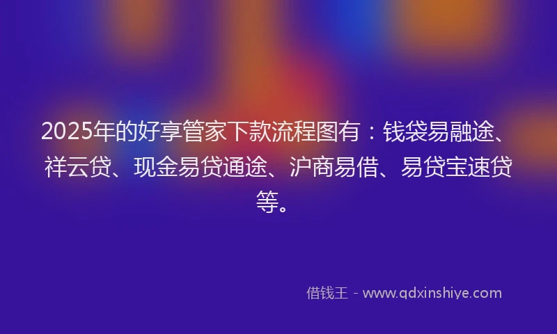 2025年的好享管家下款流程图有：钱袋易融途、祥云贷、现金易贷通途、沪商易借、易贷宝速贷等。
